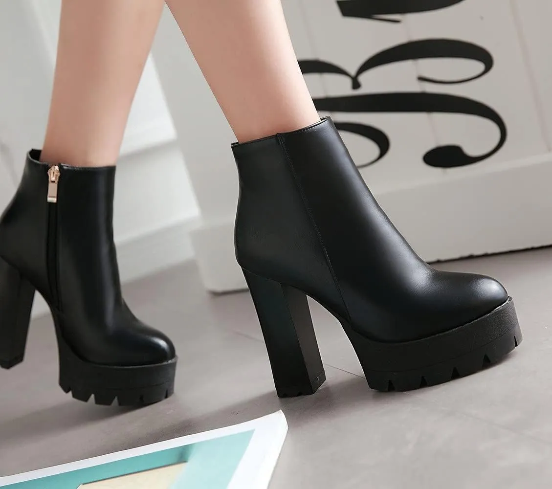 SO SIMPOK Womens Fashion Lace Up Chunky Heel Goth Platform Ankle Boots Zipper Round Toe Punk Motorcycle Combat Riding Boots