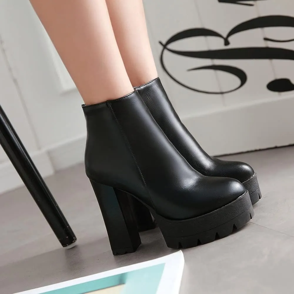 SO SIMPOK Womens Fashion Lace Up Chunky Heel Goth Platform Ankle Boots Zipper Round Toe Punk Motorcycle Combat Riding Boots