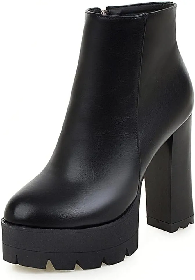 SO SIMPOK Womens Fashion Lace Up Chunky Heel Goth Platform Ankle Boots Zipper Round Toe Punk Motorcycle Combat Riding Boots