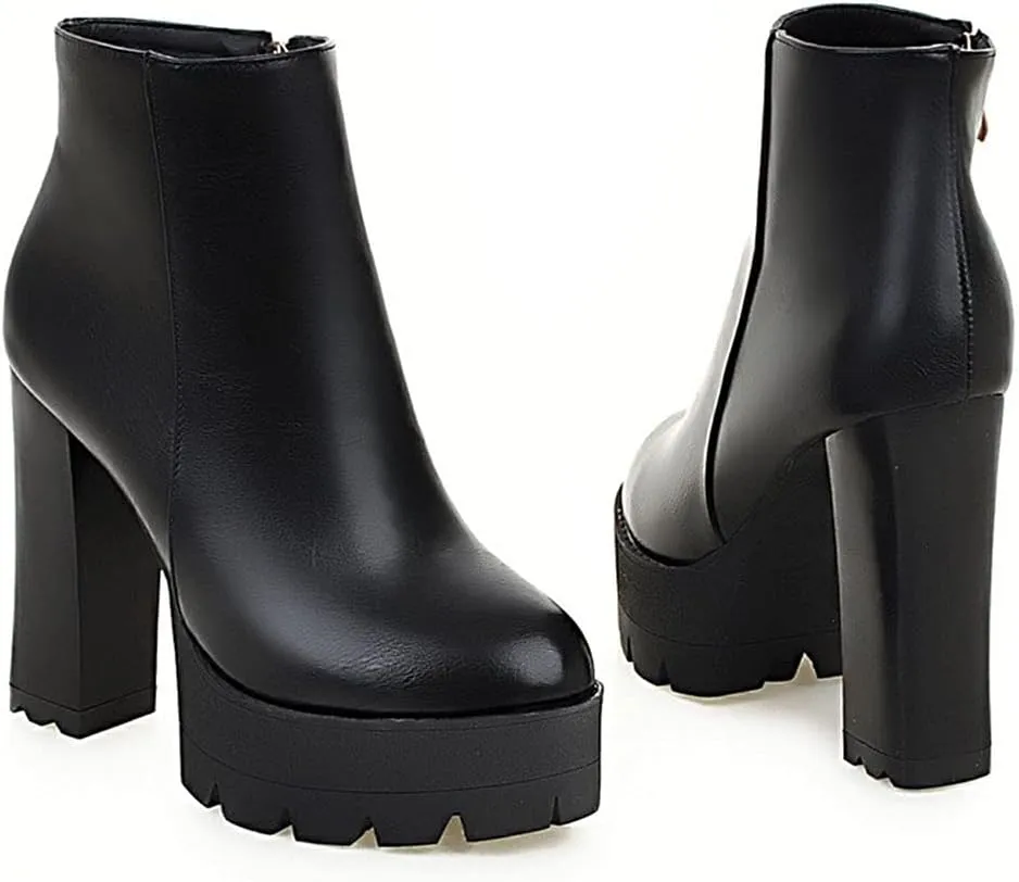 SO SIMPOK Womens Fashion Lace Up Chunky Heel Goth Platform Ankle Boots Zipper Round Toe Punk Motorcycle Combat Riding Boots
