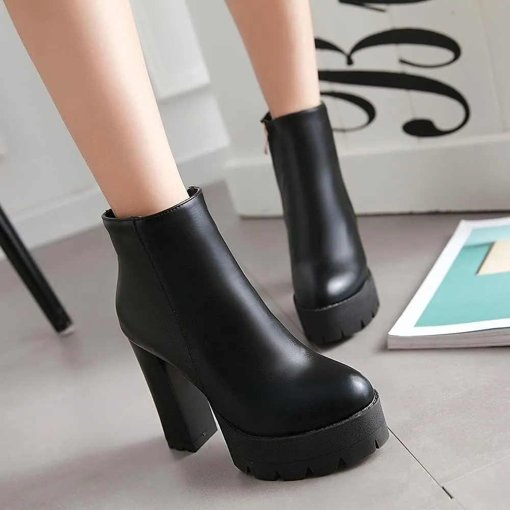 SO SIMPOK Womens Fashion Lace Up Chunky Heel Goth Platform Ankle Boots Zipper Round Toe Punk Motorcycle Combat Riding Boots
