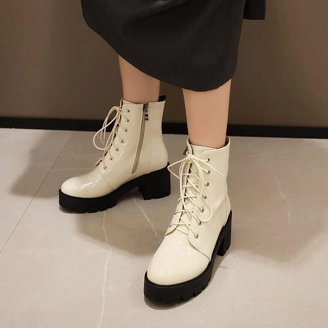 SO SIMPOK Womens Punk Goth Lace Up Platform Chunky Ankle Boots Round Toe Motorcycle Block High Heel Combat Boots
