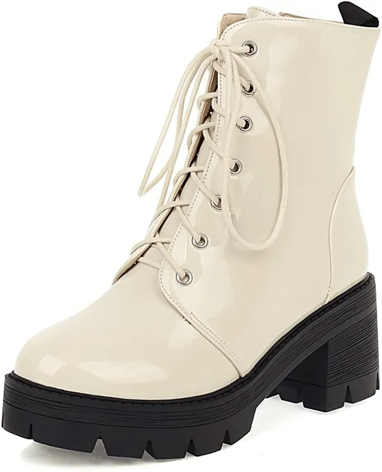 SO SIMPOK Womens Punk Goth Lace Up Platform Chunky Ankle Boots Round Toe Motorcycle Block High Heel Combat Boots