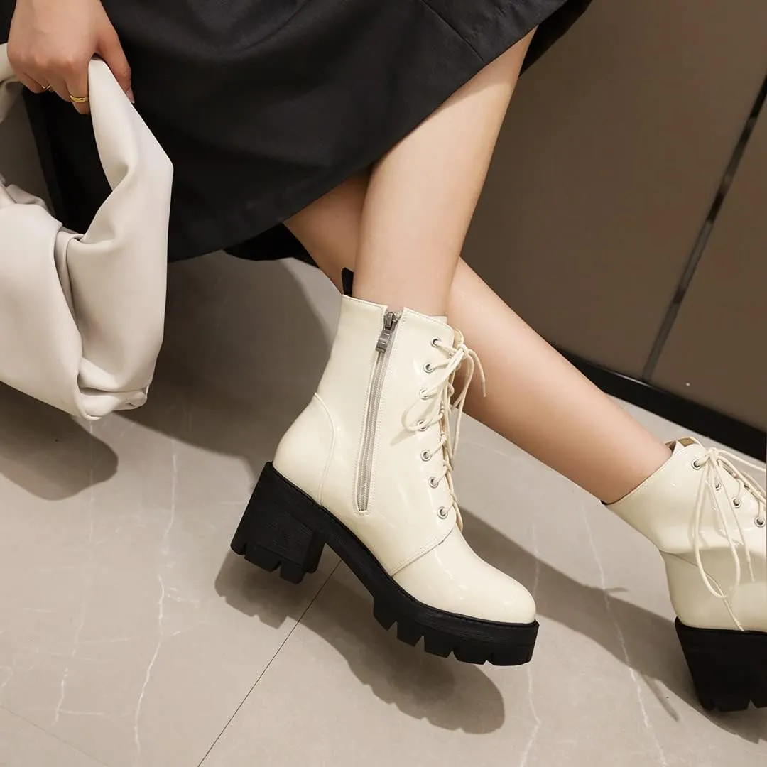 SO SIMPOK Womens Punk Goth Lace Up Platform Chunky Ankle Boots Round Toe Motorcycle Block High Heel Combat Boots