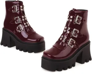 SO SIMPOK Womens Punk Goth Lace Up Platform Chunky Ankle Boots Round Toe Motorcycle Block High Heel Combat Boots