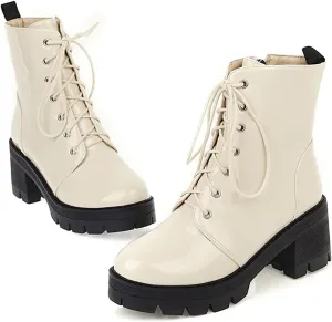 SO SIMPOK Womens Punk Goth Lace Up Platform Chunky Ankle Boots Round Toe Motorcycle Block High Heel Combat Boots