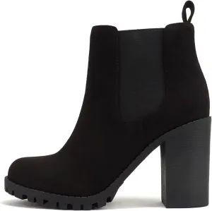 Soda Glove - Ankle Boot w/Lug Sole Elastic Gore and Chunky Heel