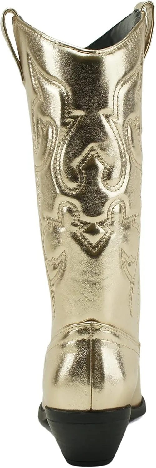 Soda Red Reno Western Cowboy Pointed Toe Knee High Pull On Tabs Boots All-White