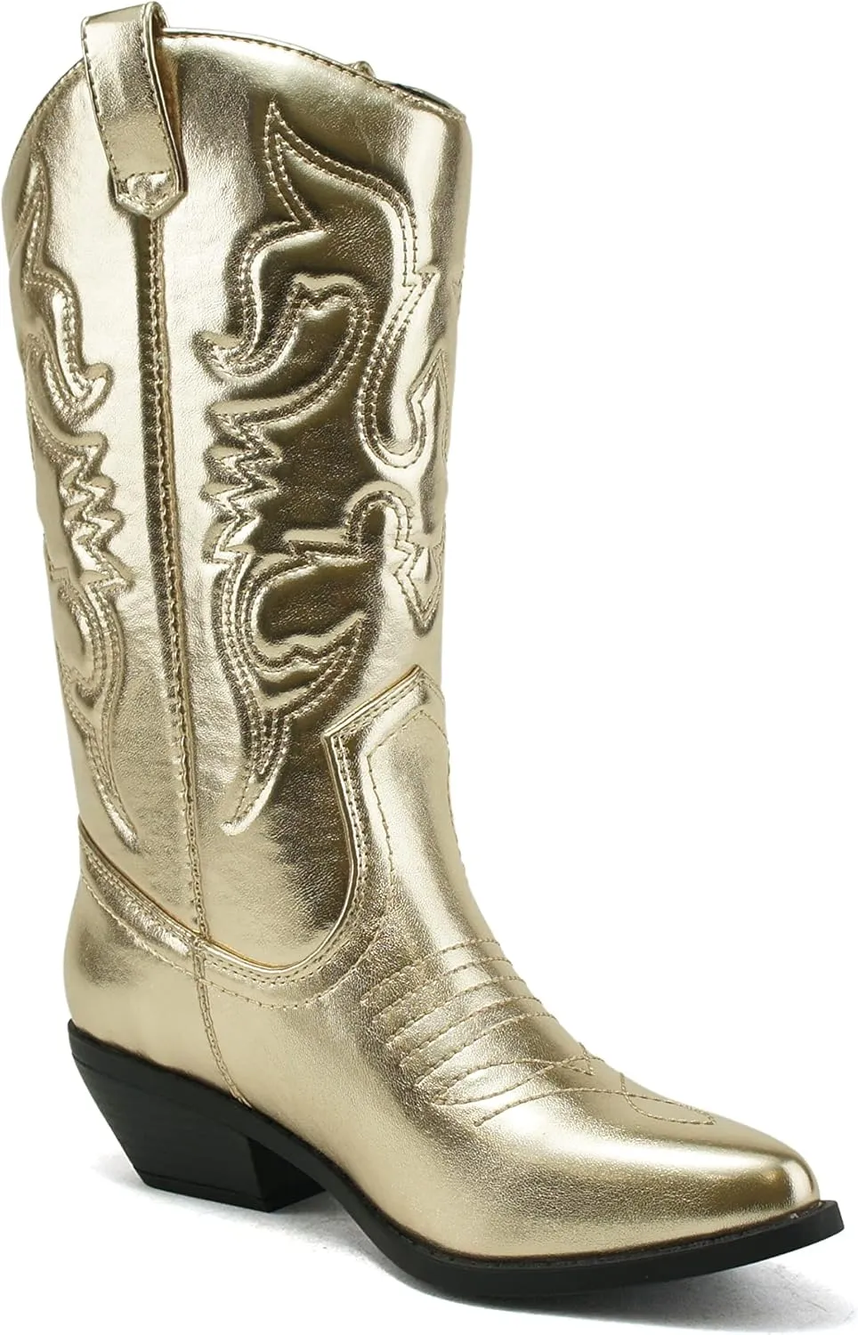 Soda Red Reno Western Cowboy Pointed Toe Knee High Pull On Tabs Boots All-White