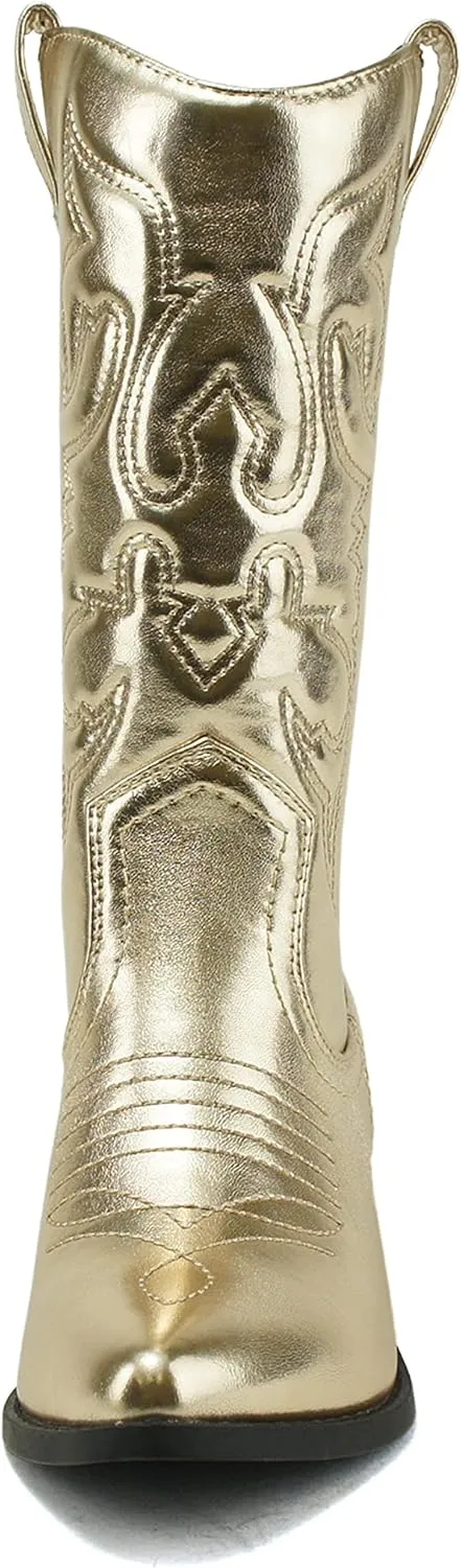 Soda Red Reno Western Cowboy Pointed Toe Knee High Pull On Tabs Boots All-White