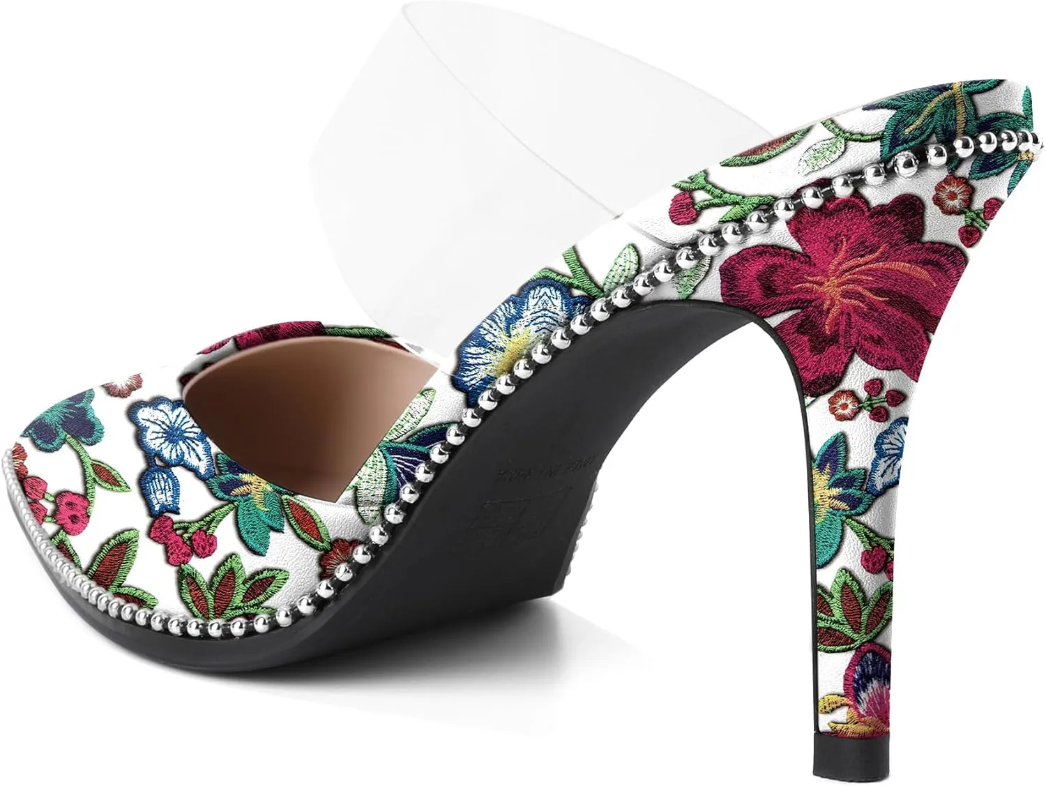 Soireelady Womens Heeled Mules Beaded Sandals Stiletto High Heel Pointed Closed Toe Slip On Clear Ankle Strap Heels Fashion Dress Shoes 3.5 Inches