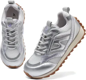 somiliss Womens Walking Shoes Casual Sneakers: Wide Toe Box Non-Slip Tennis Shoes Microfiber Leather Mesh Fashion Sneakers