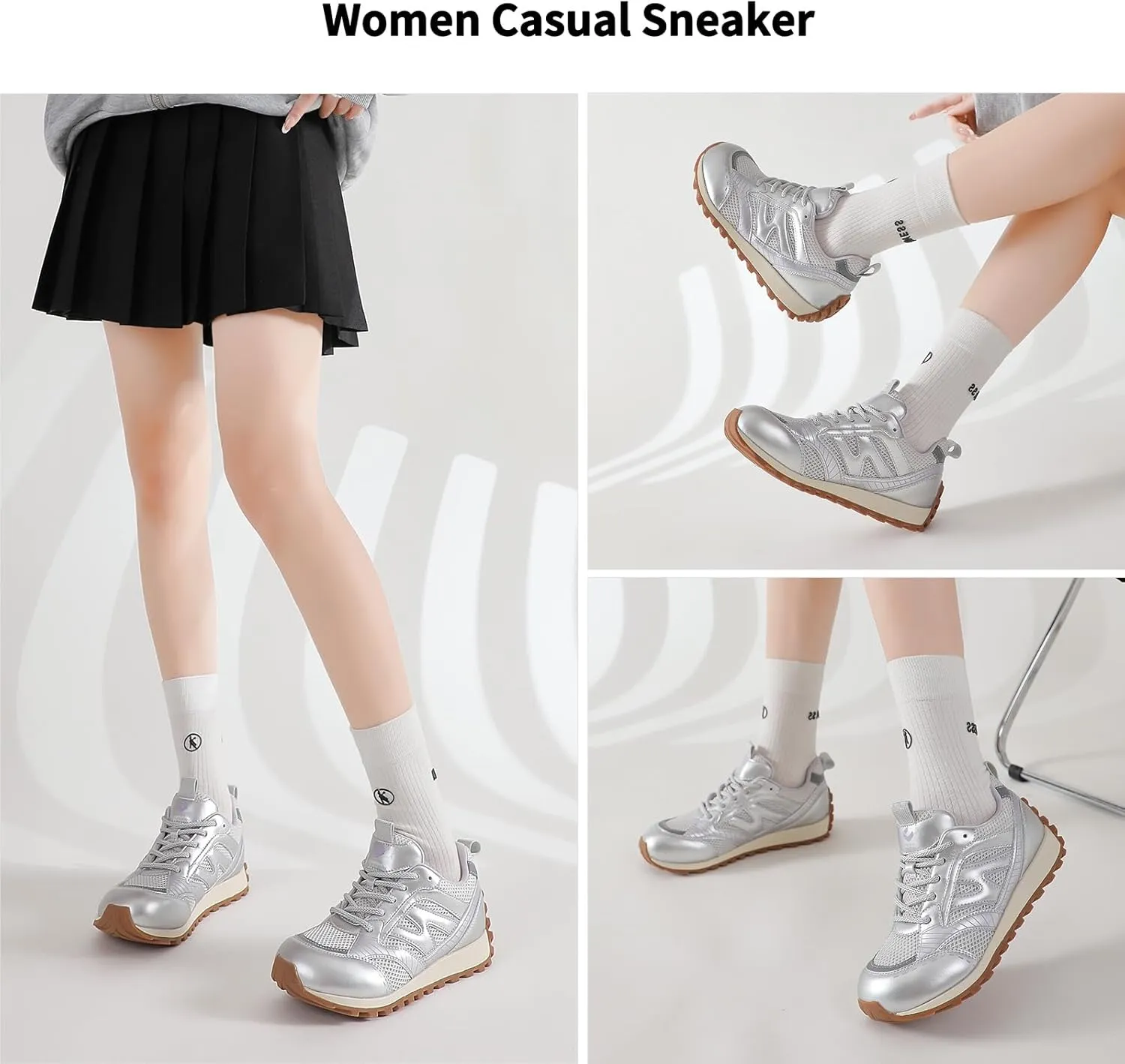 somiliss Womens Walking Shoes Casual Sneakers: Wide Toe Box Non-Slip Tennis Shoes Microfiber Leather Mesh Fashion Sneakers