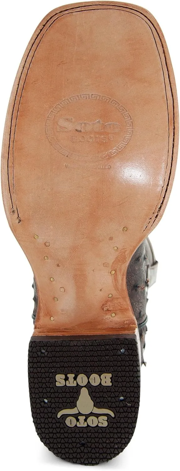 Soto Boots Men's Out of the Wild Ostrich Print Cowboy Boots, Exotic Print Men's Cowboy Boots, Western Boots For Men H50031