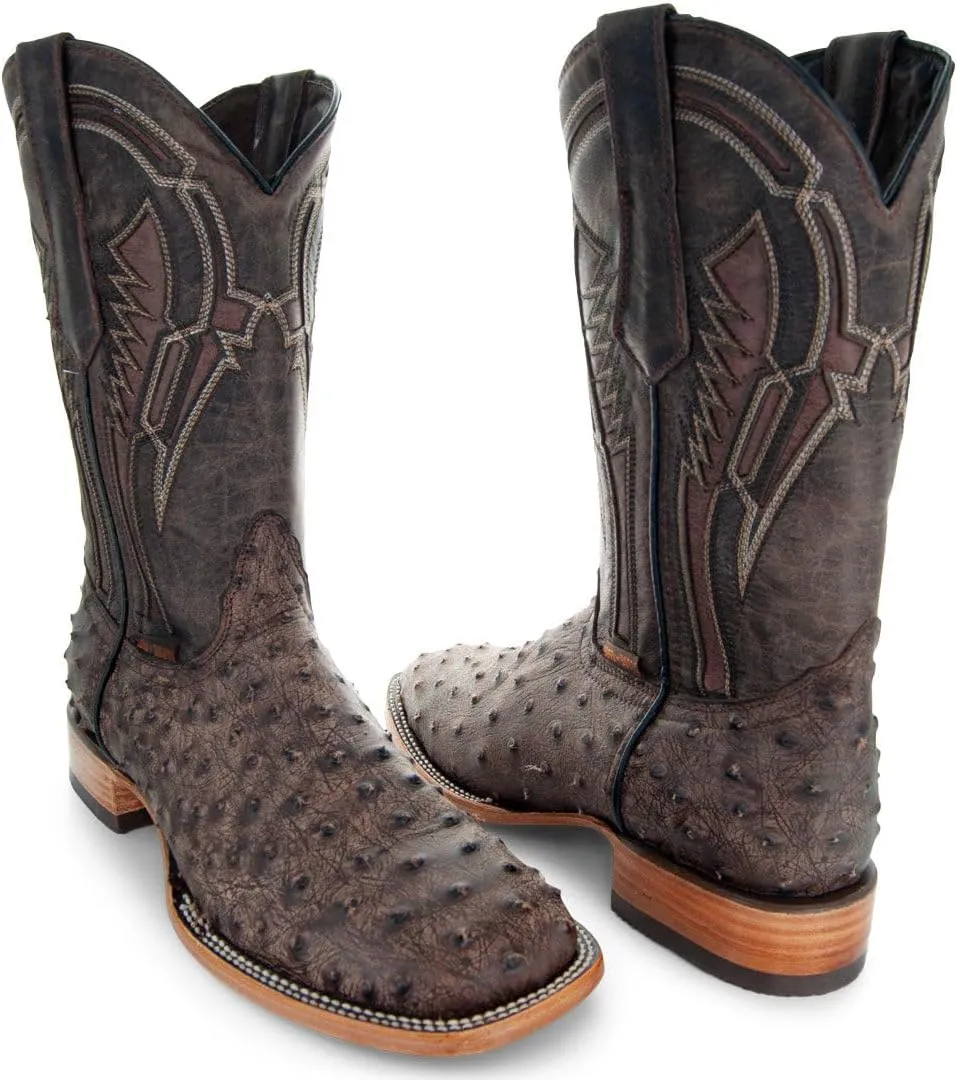 Soto Boots Men's Out of the Wild Ostrich Print Cowboy Boots, Exotic Print Men's Cowboy Boots, Western Boots For Men H50031