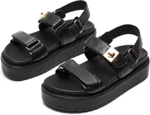 SOVANYOU Raffia Platform Wedge Sandals for Women Comfortable Summer Beach Sandals Open Toe Slingback Platform Sandals with Adjustable Double Buckle