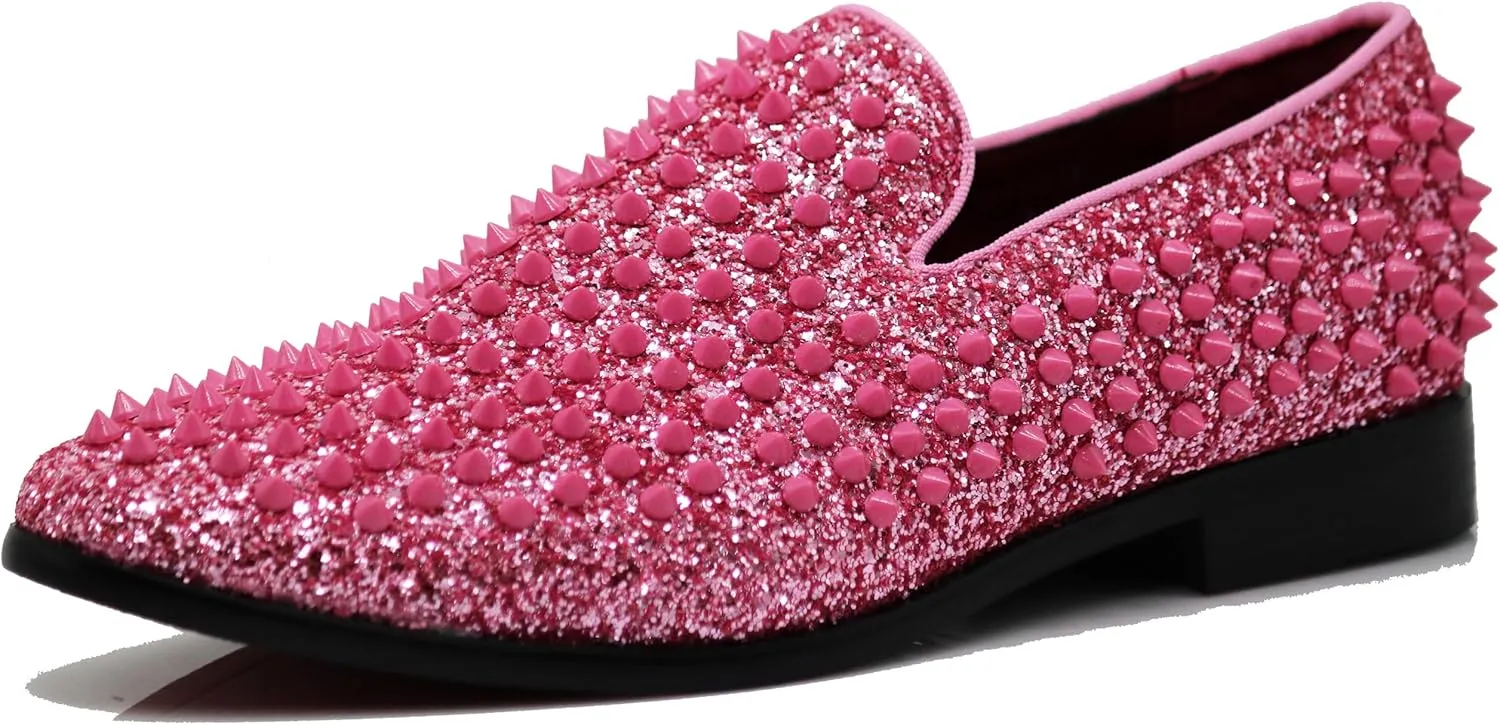 SPK70 Men's Vintage Spike Dress Loafers Slip On Fashion Shoes Classic Tuxedo Dress Shoes