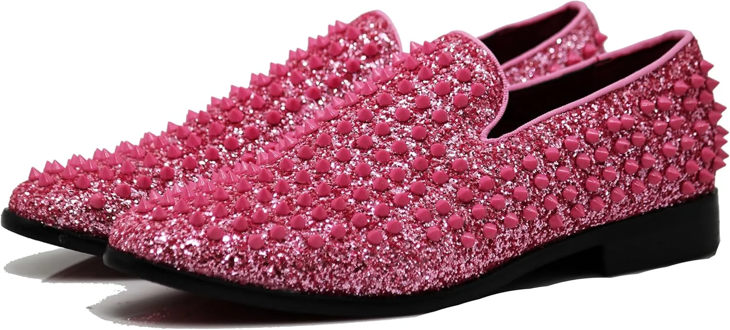 SPK70 Men's Vintage Spike Dress Loafers Slip On Fashion Shoes Classic Tuxedo Dress Shoes