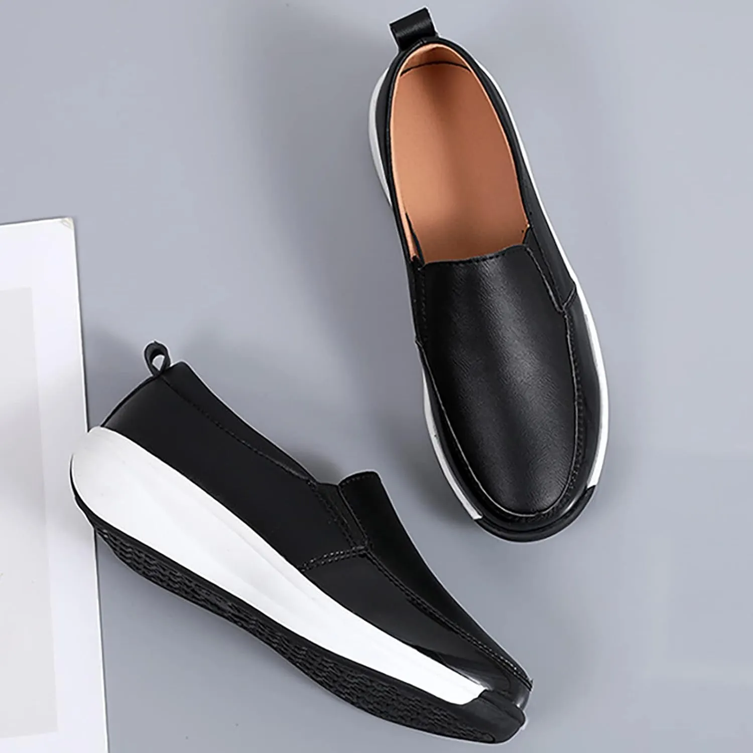 Spring and Autumn Women's Shoes Slip On Lazy Shoes Non Slip Cow Rib Soft Sole Casual Fashion Shoes for Women Sandals (Black, 8)