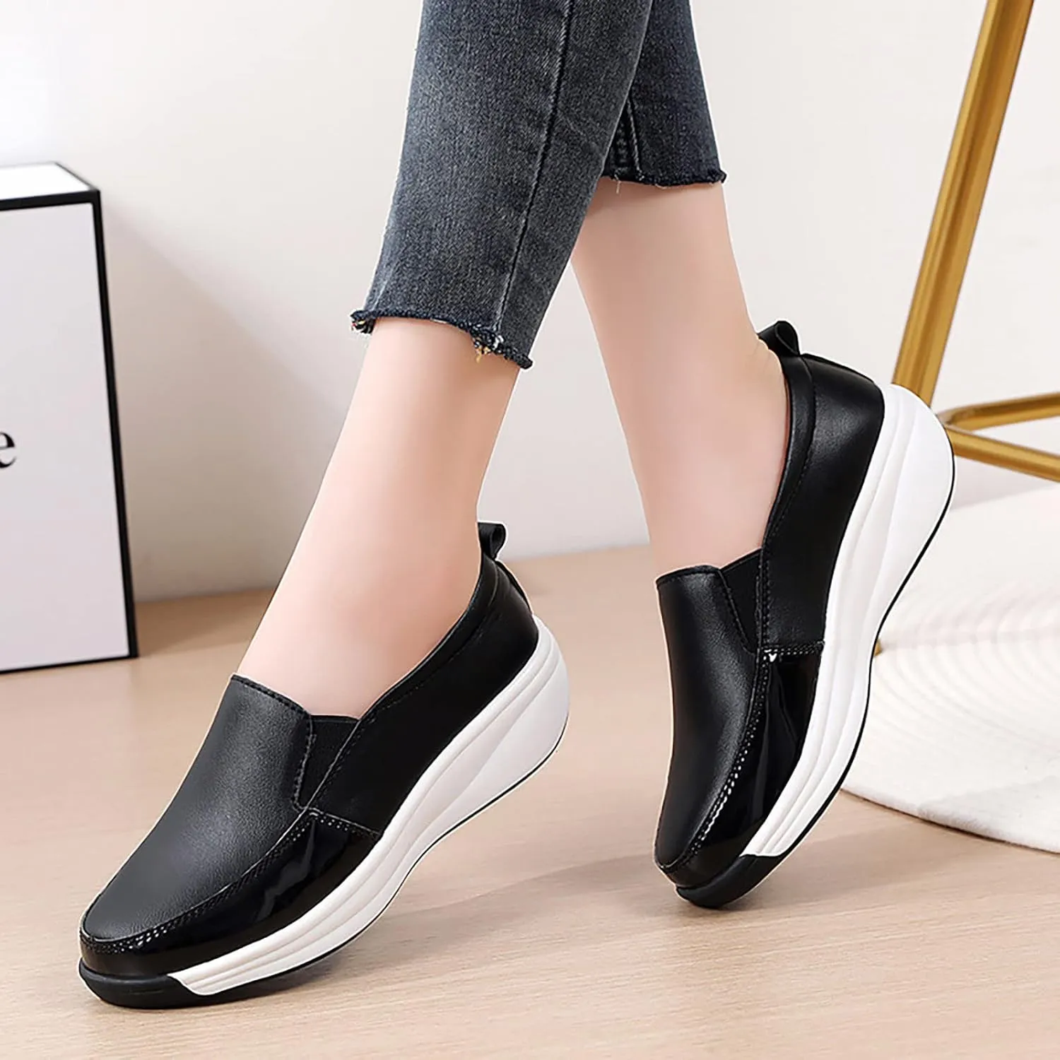Spring and Autumn Women's Shoes Slip On Lazy Shoes Non Slip Cow Rib Soft Sole Casual Fashion Shoes for Women Sandals (Black, 8)