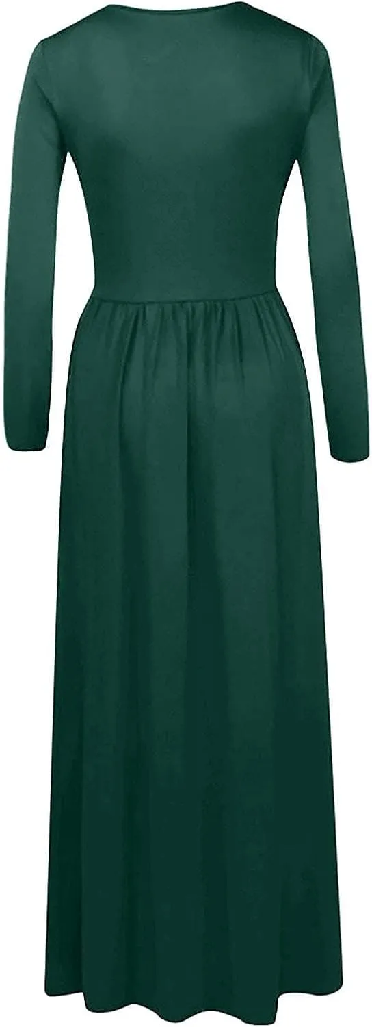 Spring Dresses Women Casual Long Sleeve Striped Loose Fit Pleated Maxi Dress with Pockets Spring Fall Outfit Basic Clothes
