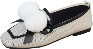 Square Toe Flats for Women Knit Dress Flats Dressy Ballet Flat Slip On Loafers Business Casual Flats Office Shoes