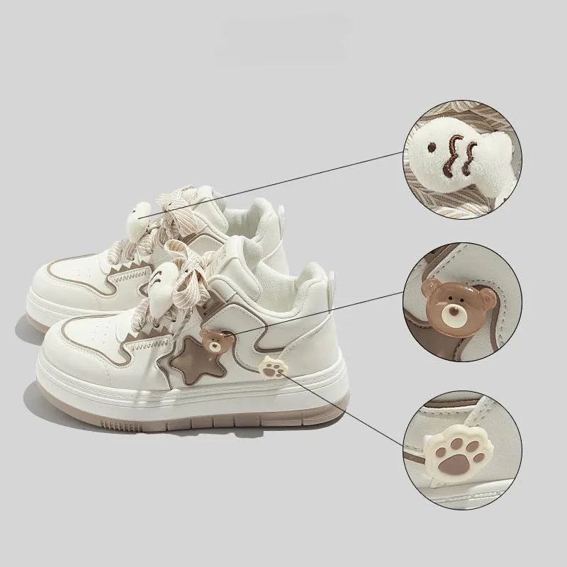 Star Shoes Walking Sneakers Women Big Head Y2K Aesthetic Cute Chunky Stars Gift Fish Bear Cat Charms Premium Fabric Padded Toe Comfort Insole Anti-Slip US4-8