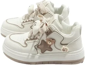 Star Shoes Walking Sneakers Women Big Head Y2K Aesthetic Cute Chunky Stars Gift Fish Bear Cat Charms Premium Fabric Padded Toe Comfort Insole Anti-Slip US4-8