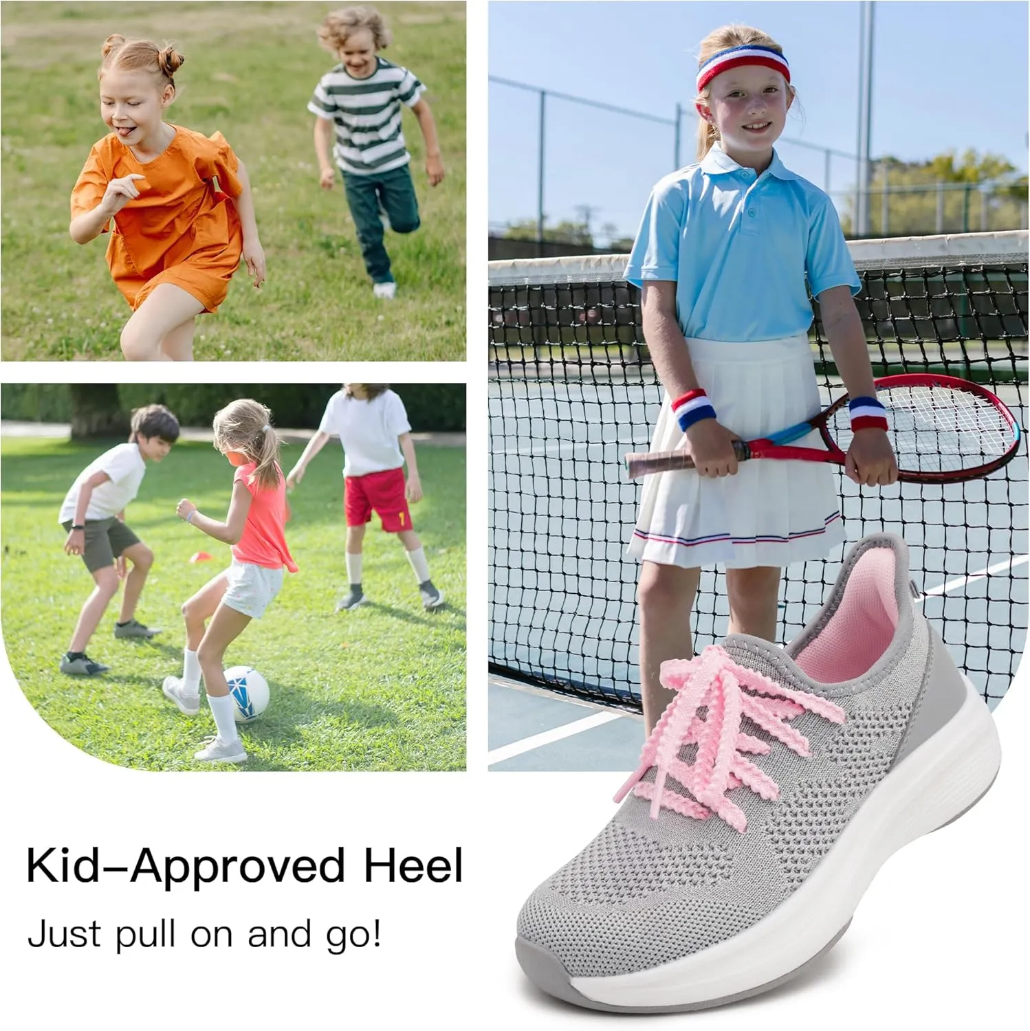 Stelle Girls Sneakers Kids Tennis Running Walking Shoes Slip-On Athletic Non Slip Lightweight Breathable Sport Shoes for Little/Big Kid