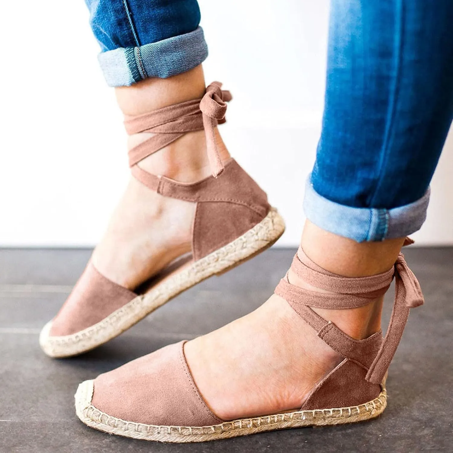 Strap Up Sandals Dressy Summer Flat for Women Spring Retro Work Office 2024 Solid Beach Falt Ladies Trendy Cover Heel, 7, Black,khaki,pink,army Green