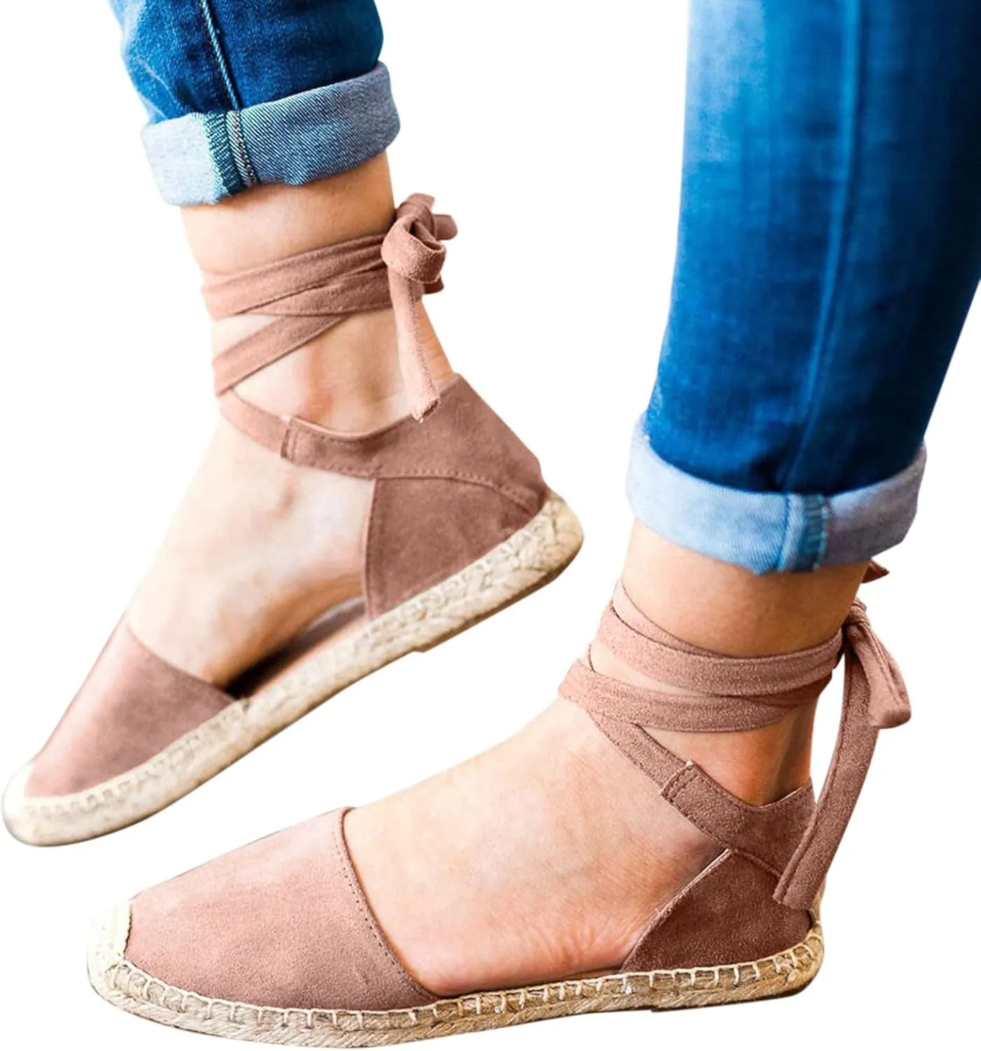 Strap Up Sandals Dressy Summer Flat for Women Spring Retro Work Office 2024 Solid Beach Falt Ladies Trendy Cover Heel, 7, Black,khaki,pink,army Green