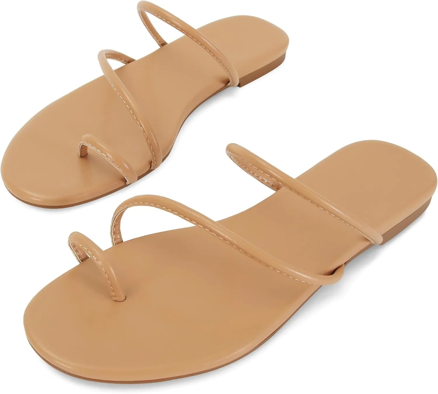 Strappy Flat Sandals for Women Open Toe Slip On Slides Toe Ring Cross Strap Slippers Sandals Casual Comfortable Summer Beach Flat Shoes