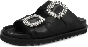 STUNAHOME Women's Flat Platform Sandals Adjustable Double Strap Slip on Leather Open Toe Footbed Sandals