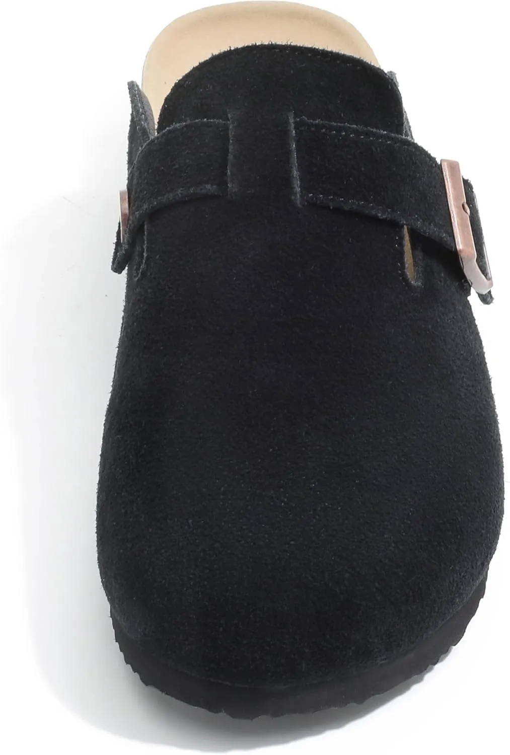Suede Clogs for Women Leather Mules with Cork Footbed Arch Support Potato Shoes Men Womens Slip-On Clog with Adjustable Buckle Unisex Slippers Flats