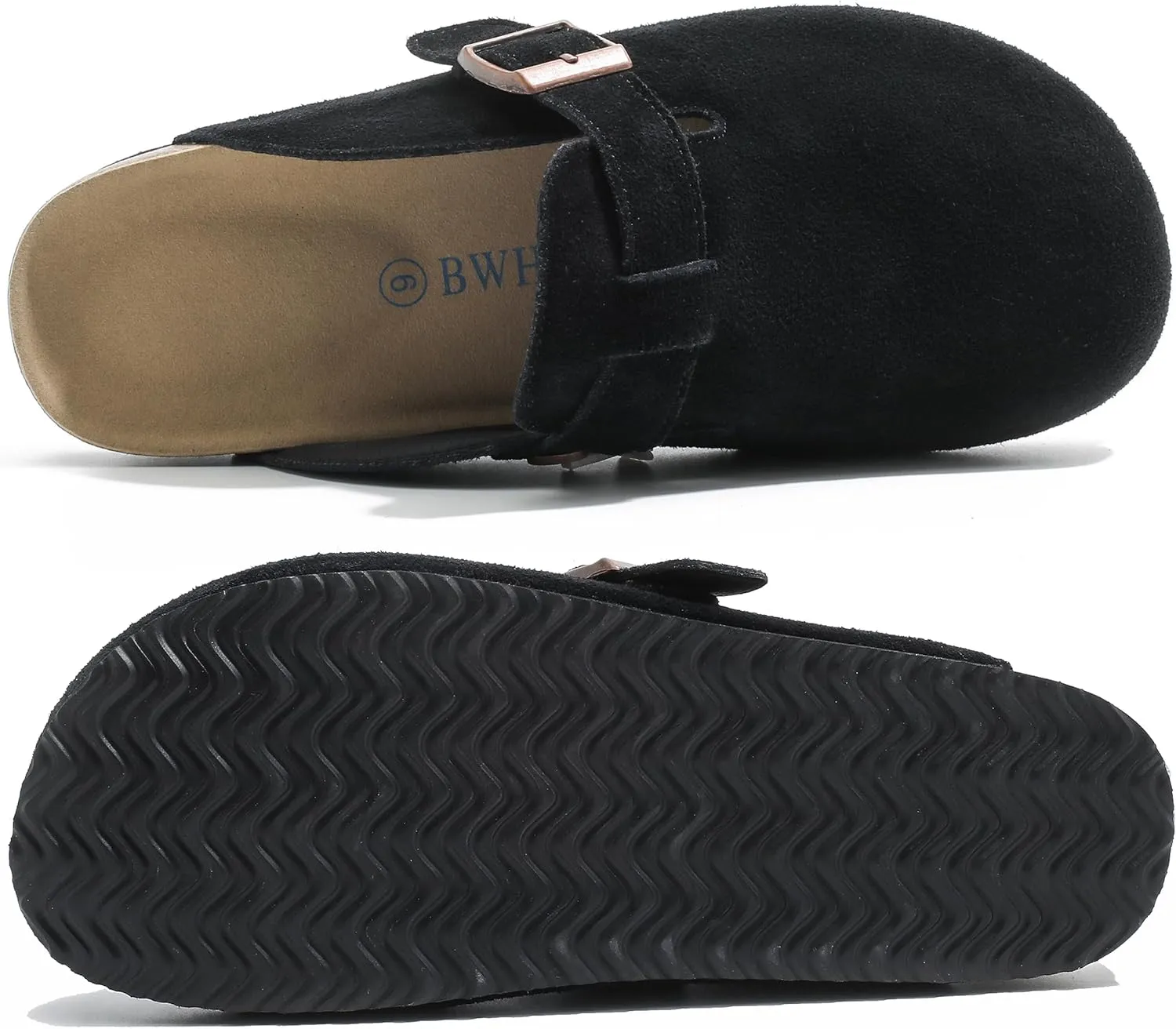 Suede Clogs for Women Leather Mules with Cork Footbed Arch Support Potato Shoes Men Womens Slip-On Clog with Adjustable Buckle Unisex Slippers Flats