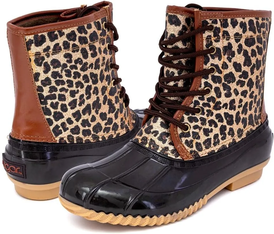 Sugar Women's Glitter Duck Boots | Stylish Lace-Up, Cozy Traction Sole | Perfect for Cold, Rainy, or Snowy Days | Trendy Booties - Skipper