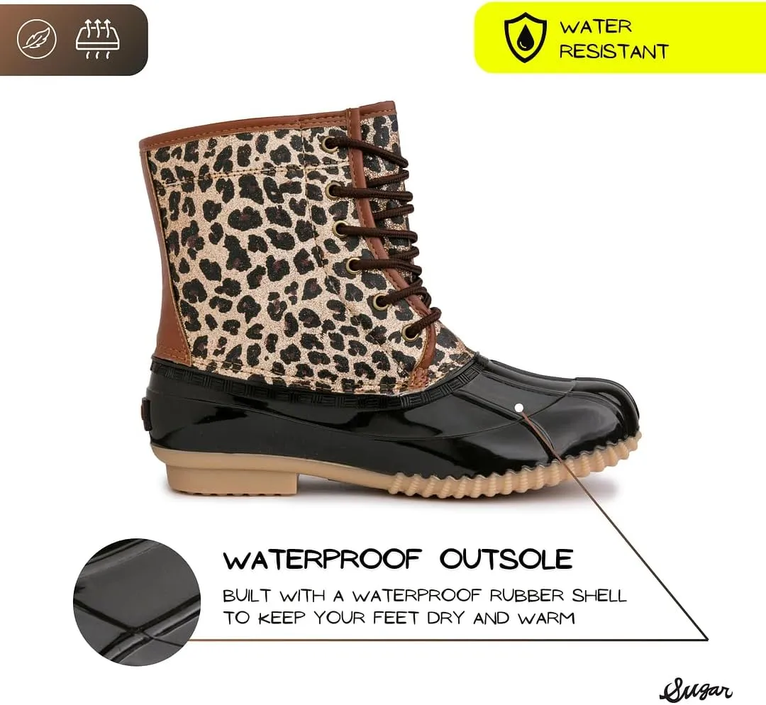 Sugar Women's Glitter Duck Boots | Stylish Lace-Up, Cozy Traction Sole | Perfect for Cold, Rainy, or Snowy Days | Trendy Booties - Skipper