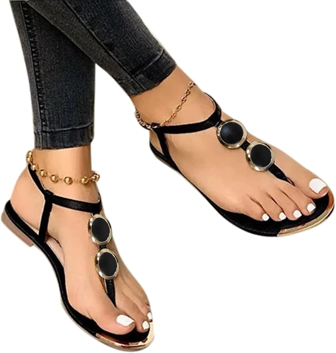 Summer Beach Sandals for Women 2025,Crystal Rhinestone Pearl Flat Sandals for Women Dressy Bling Sparkly Thong Sandals Comfortable T Strap Slip-On Shoes Casual Walking Sandals Strappy Sandals ﻿
