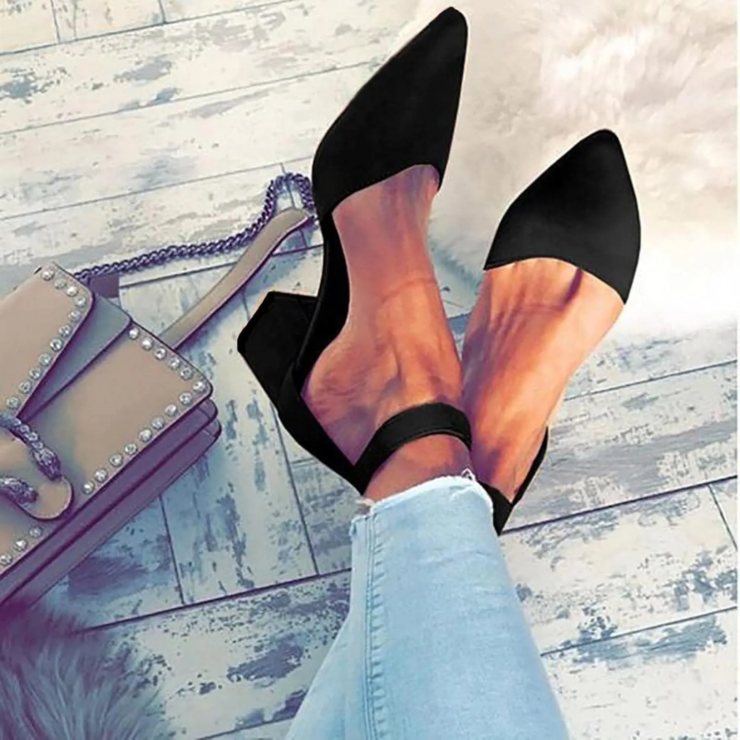 Summer Heeled Sandals for Women Casual Ankle Straps Buckle Pointed Toe Closed Toe Thick Heel High Heels Solid Comfy Ladies Square Heels Shoes Sandalias