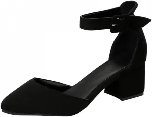 Summer Heeled Sandals for Women Casual Ankle Straps Buckle Pointed Toe Closed Toe Thick Heel High Heels Solid Comfy Ladies Square Heels Shoes Sandalias