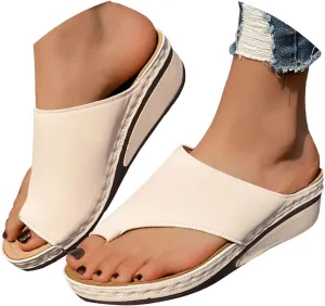 Summer Sandals For Women 2025,Women's Slide Sandals,Comfortable Arch Support Orthotic Split Toe Leather Wedge Cushion Flip Flops Womens Straps Slip-On Plantar Fasciitis Bunion Dressy (White, 9.5)