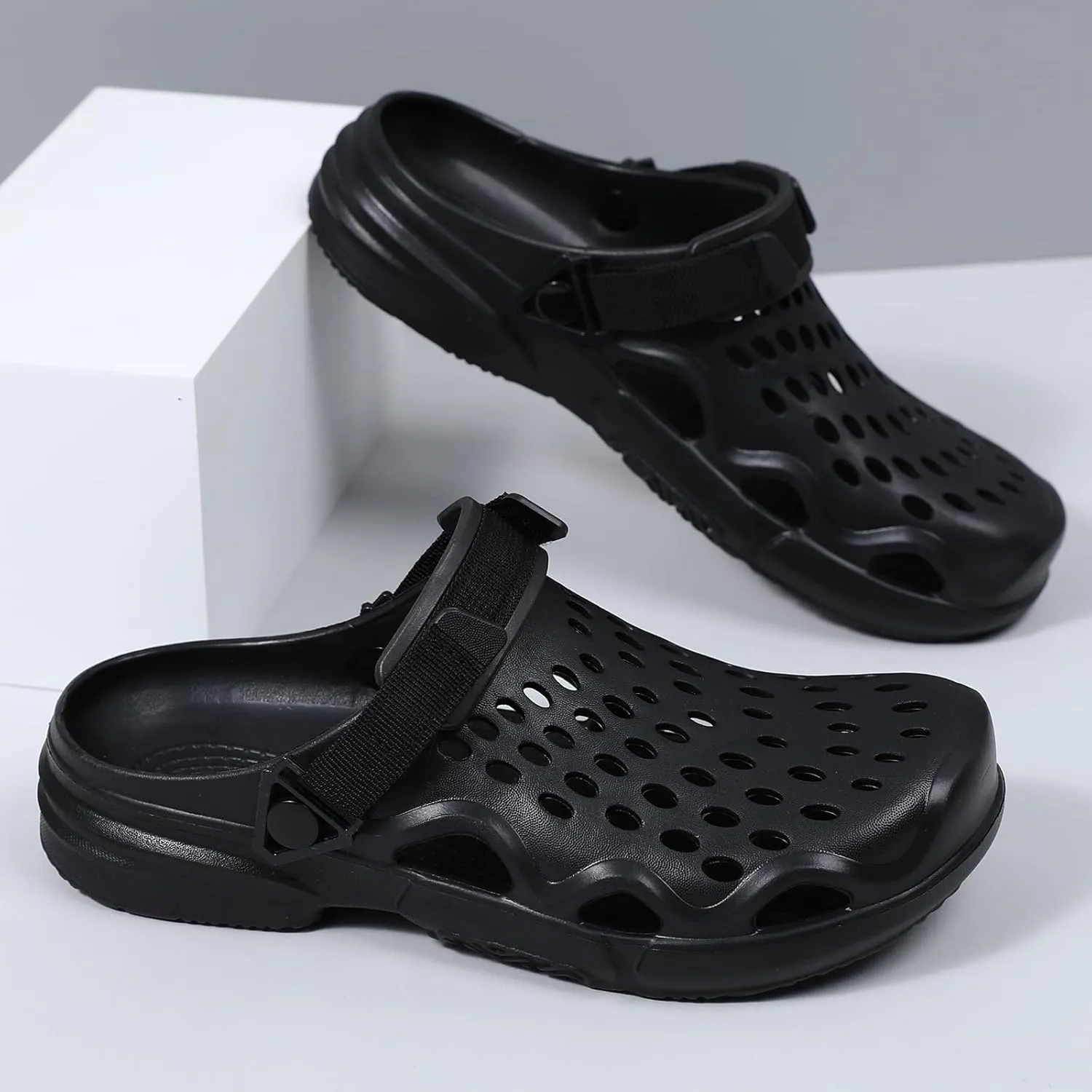 Summer Shoes, EVA Garden Clogs, Breathable Lightweight Mules, Men Outdoor Shoes with Adjustable Heel Strap, 3 Colors