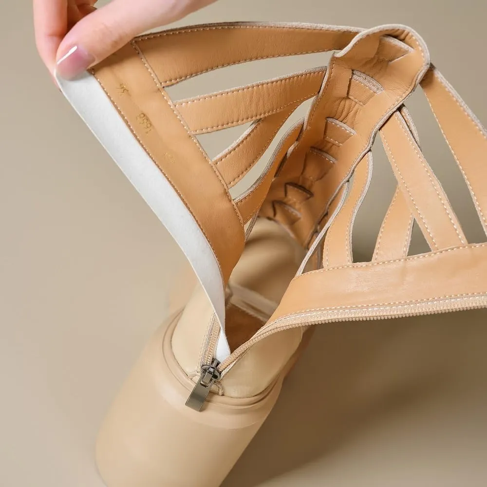 Summer Slim 12 CM Thick Super High Heels Platform Peep Toe Cut Out Narrow Band Zipper Genuine Leather Women Gladiator Sandals