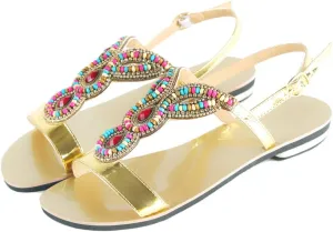 Summer Women Bohemia Folk Retro Sandals Lady Rhinestone Peep Toe Shoes Beach Slipper