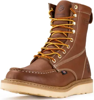 SUREWAY 8in Wedge Moc Toe Work Boots for Men - Soft Toe,Premium Full-Grain Leather,Safety Work Boots/Shoes,Comfort Insole,Oil/Slip Resistant,Real Goodyear,EH Rated Industrial Construction