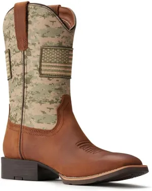 SUREWAY Cowboy Boots For Men - Mens Square Toe Western Boot With Flag,Oil/Slip Resistant,Durable Fashionable Classic Pull on Boots