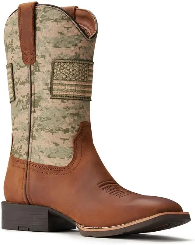 SUREWAY Cowboy Boots For Men - Mens Square Toe Western Boot With Flag,Oil/Slip Resistant,Durable Fashionable Classic Pull on Boots