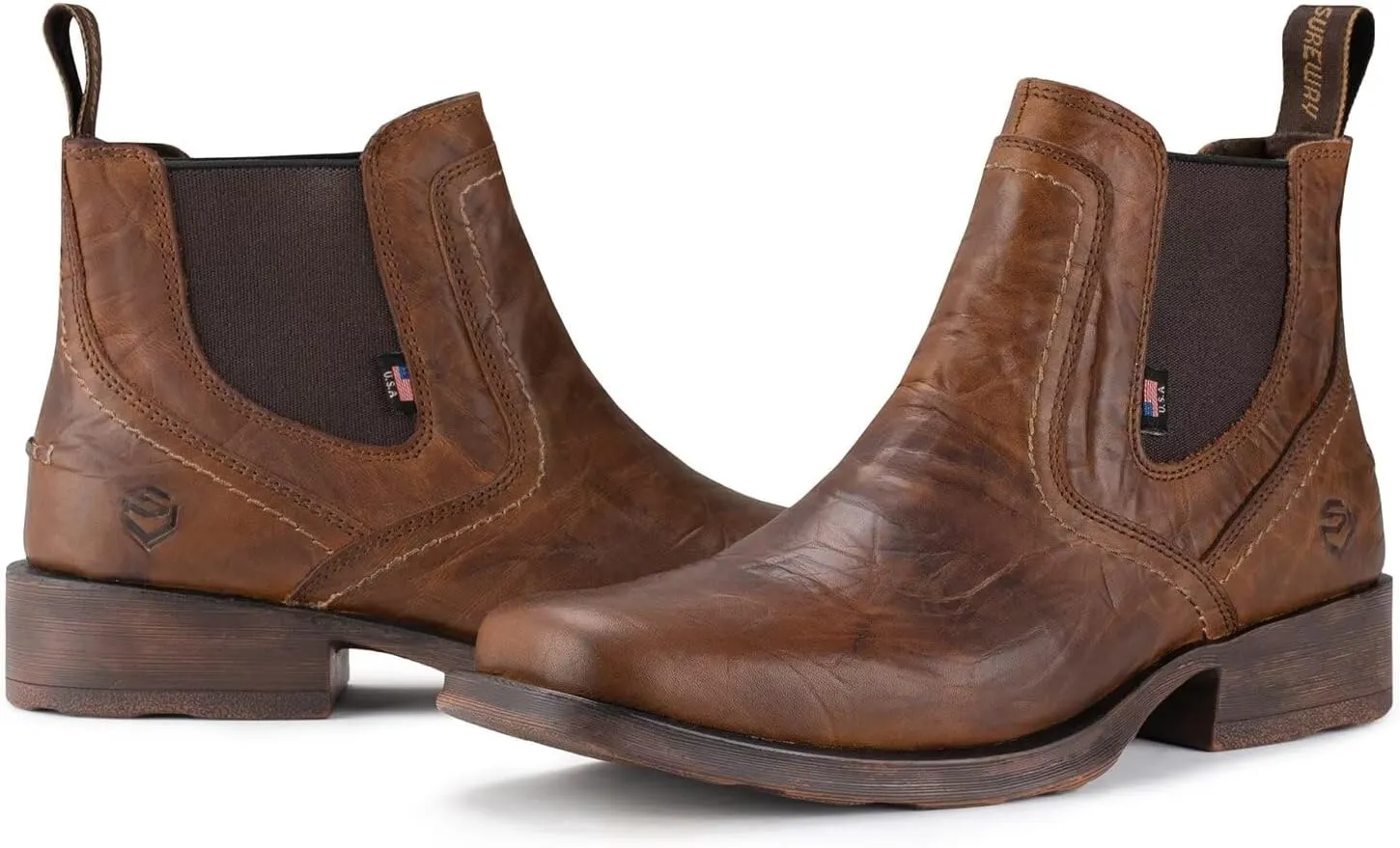 SUREWAY Cowboy Boots for Men - Square Toe Mens Western Slip on Boots, Slip Resistant Country Boots, Durable Comfortable, Old West Style Casual/Work/Dress Shoes