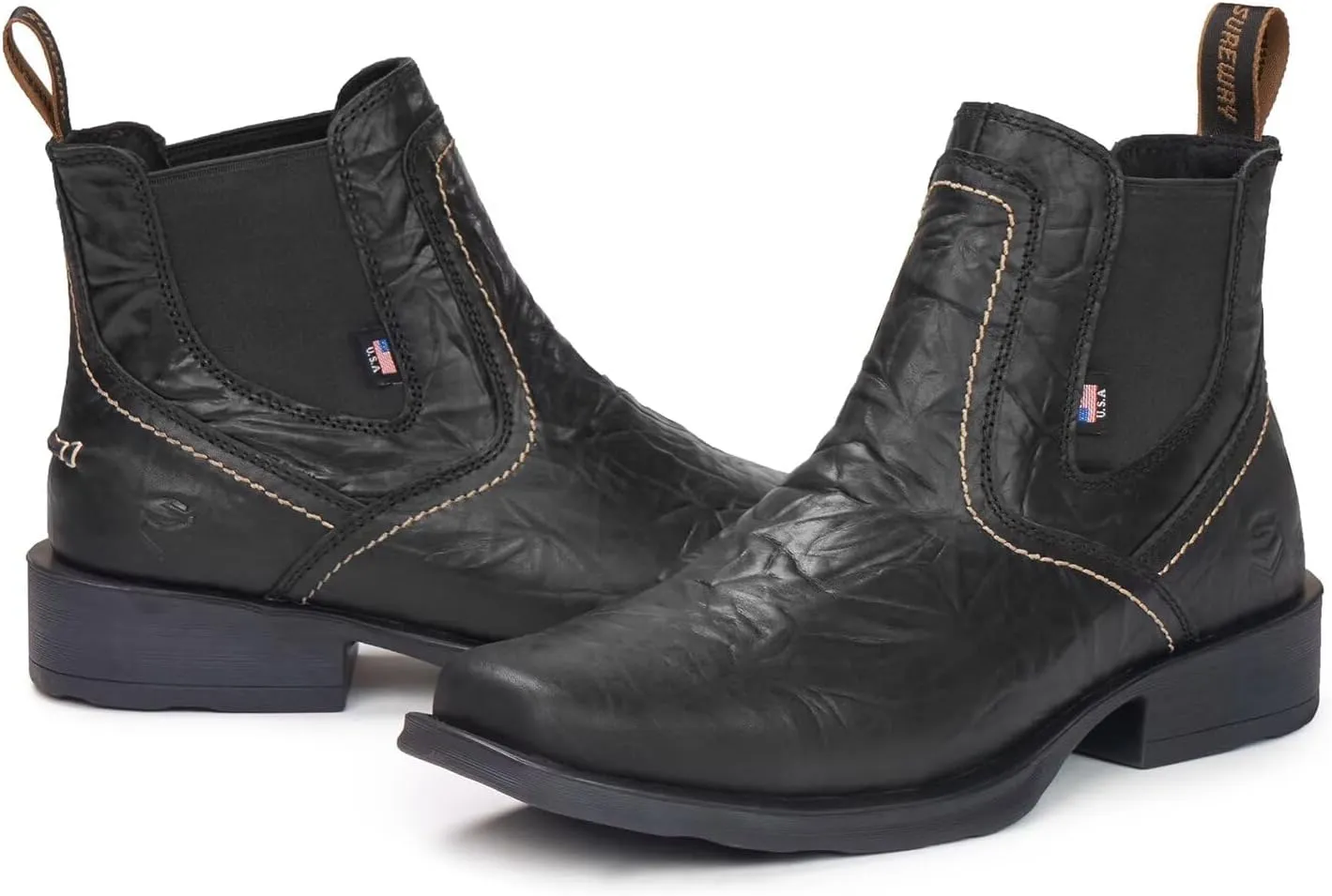 SUREWAY Cowboy Boots for Men - Square Toe Mens Western Slip on Boots, Slip Resistant Country Boots, Durable Comfortable, Old West Style Casual/Work/Dress Shoes