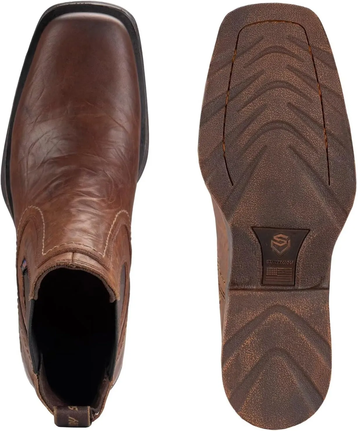 SUREWAY Cowboy Boots for Men - Square Toe Mens Western Slip on Boots, Slip Resistant Country Boots, Durable Comfortable, Old West Style Casual/Work/Dress Shoes